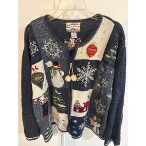 Heirloom Collection Women’s Christmas Cardigan 2X Vintage Cotton Blend Full Zip